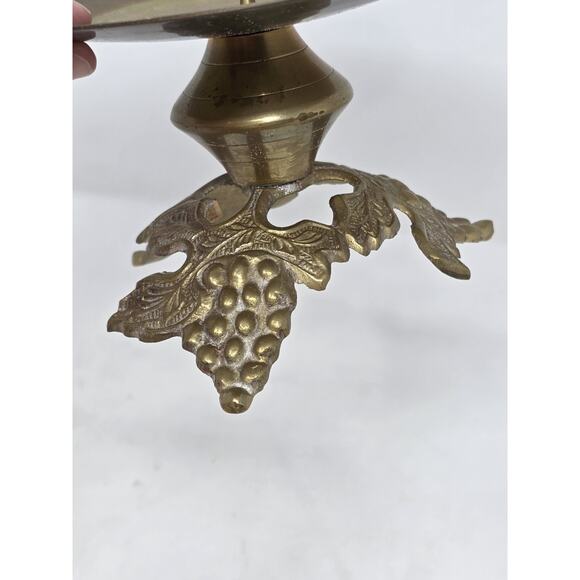 Vintage Brass Pillar Candle Holder Grape Vine 4”H 6.5”W Cottage Retro - Picture 6 of 11